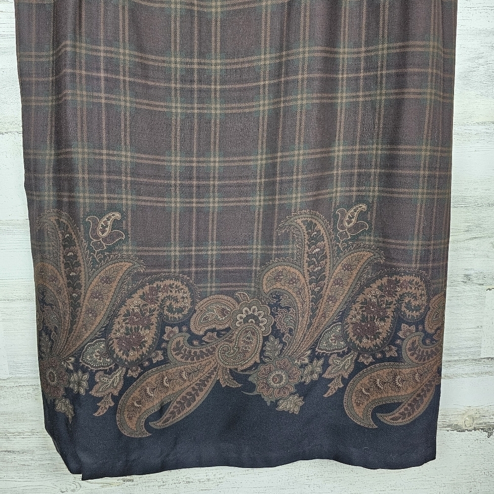 VTG Breeches Tartan Plaid Wool Blend Maxi Skirt Sz 12 Brown Paisley Academia - Picture 10 of 15